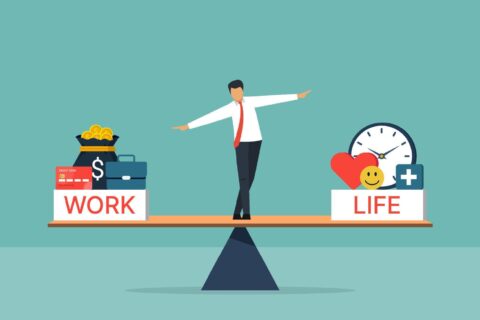 work-life-balance-concept-businessman-standing-with-work-and-life-on-seesaw-vector